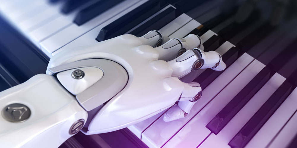 Main de robot sur un pîano